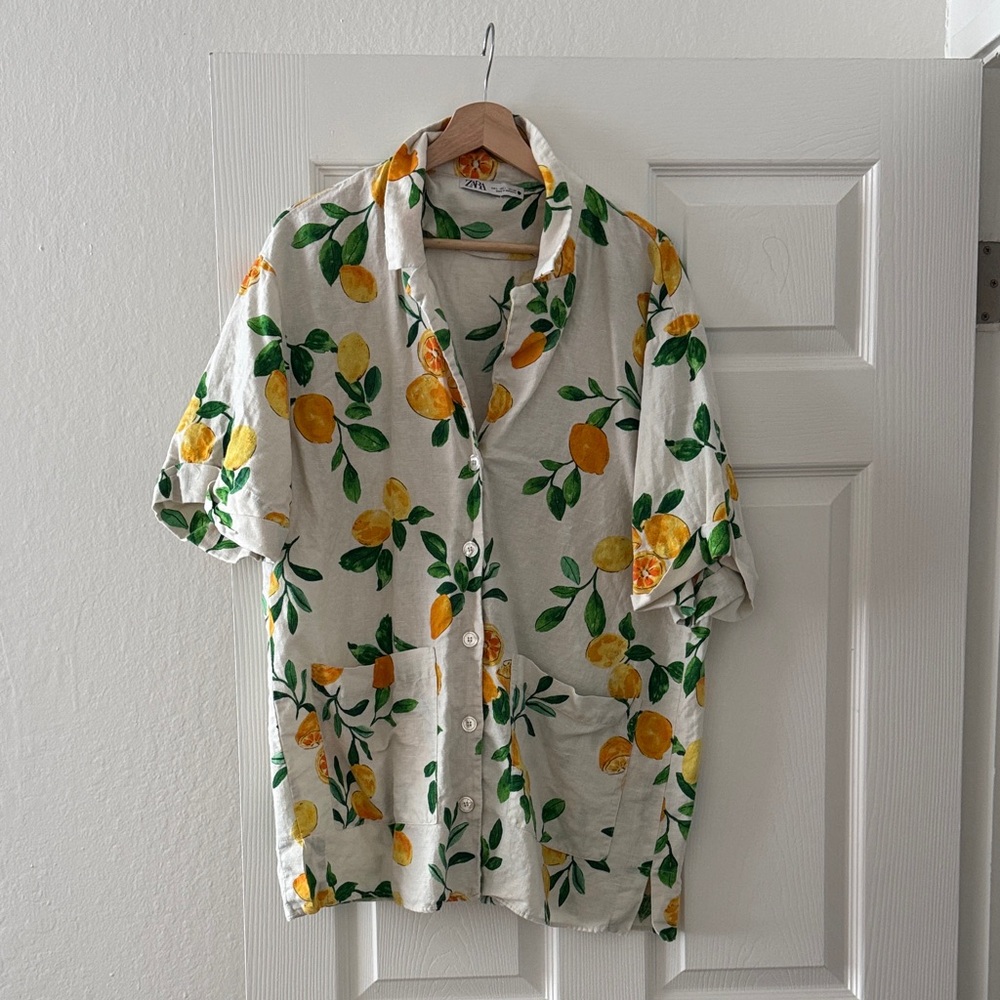 Zara Citrus Print Shirt with Green Accents